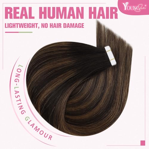 Brown Balayage Human Hair Tape Extensions for Young Women