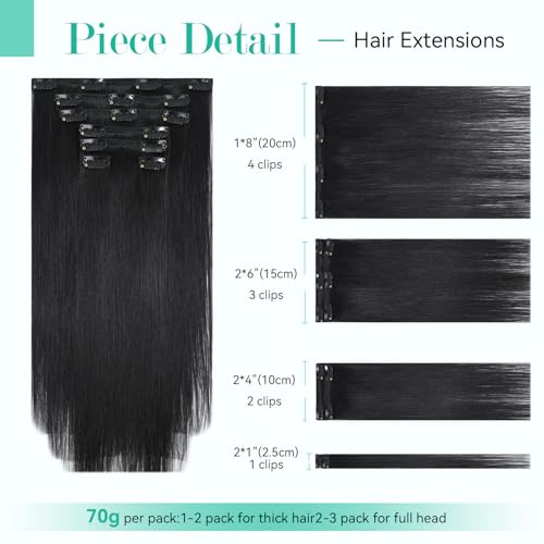 Ukira 20-Inch Real Human Hair Extensions for Black Women - 70g, 7pcs Natural Straight