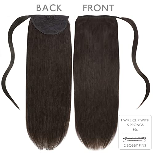Wennalife 14" Dark Brown Remy Human Hair Clip-in Ponytail Extension - 80g