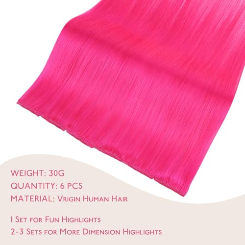 Hot Pink Clip-In Hair Extensions for Kids & Women - 18 Inch, 30g, 6pcs