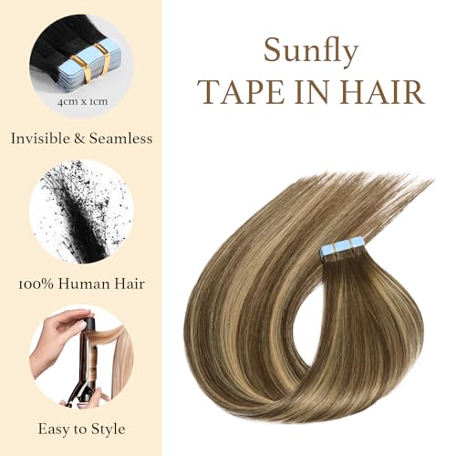 16 Inch Balayage Chocolate Brown to Caramel Blonde Human Hair Extensions Tape - 20pcs