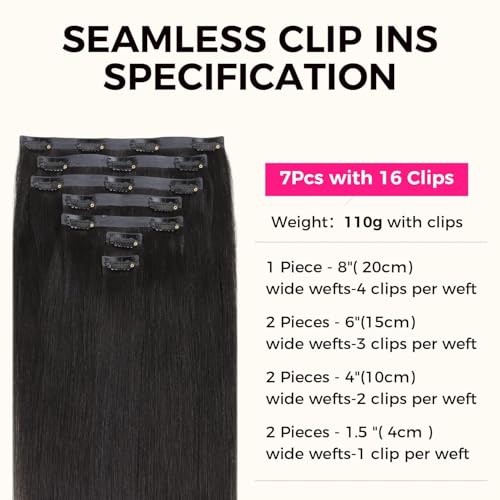 Lashey Seamless Clip in Human Hair Extensions 14 Inch Light Yaki Straight for Women