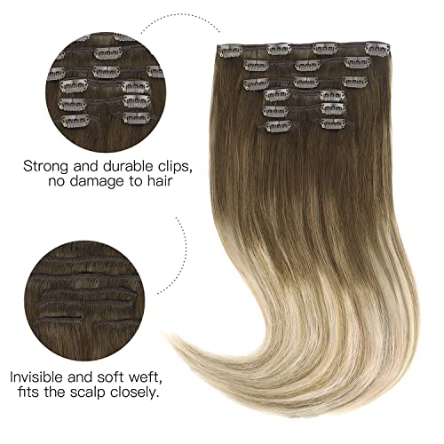 HOTBANANA 14-Inch Ombre Walnut to Ash Brown Clip-In Hair Extensions - 120g Real Human
