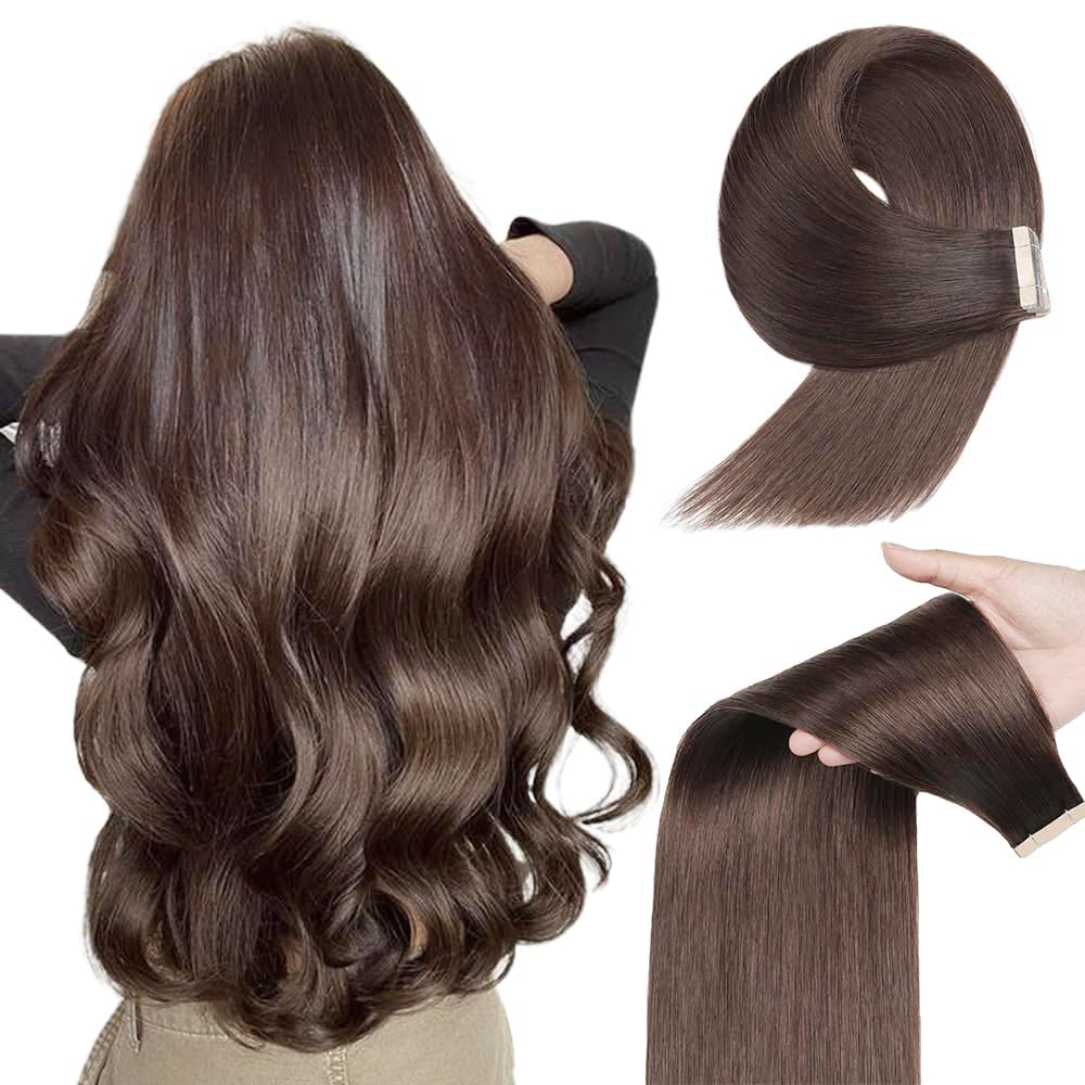 Remy Human Hair Tape Extensions 20pcs Darkest Brown Skin Weft