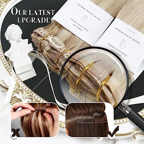 Moresoo Ash Blonde Clip-in Hair Extensions with Highlights (7pcs, 120g)