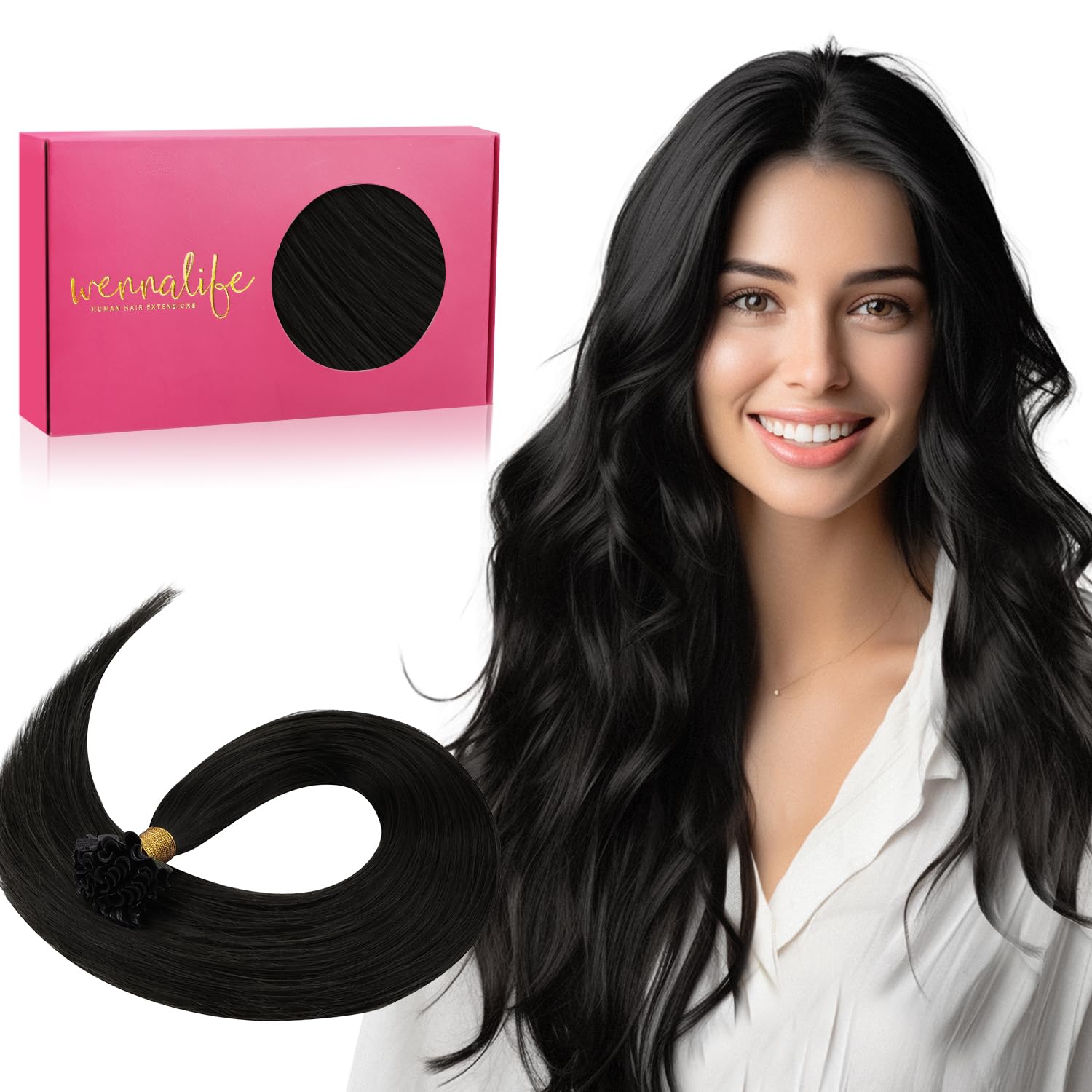Clip In and U Tip Hair Extensions for Natural Black Hair, 14 Inch length