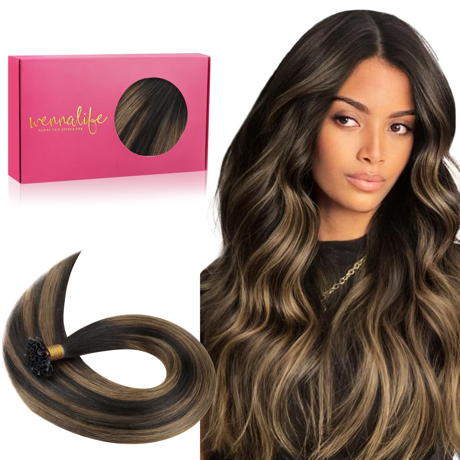 Clip In and U Tip Hair Extensions for Women: Dark Brown to Chestnut Brown, 14 Inch