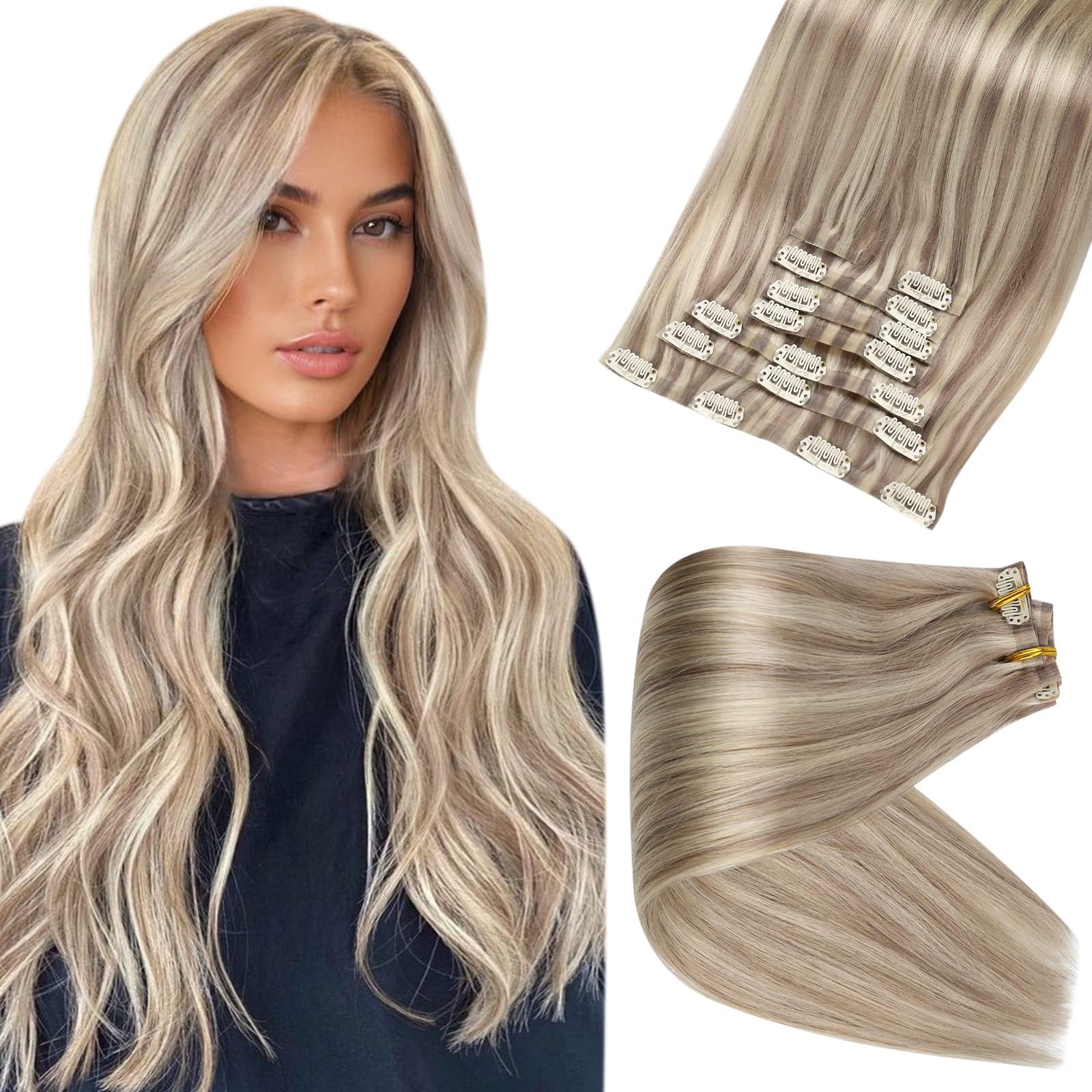 Blonde Highlight Seamless Clip-in Hair Extensions - 18 Inch
