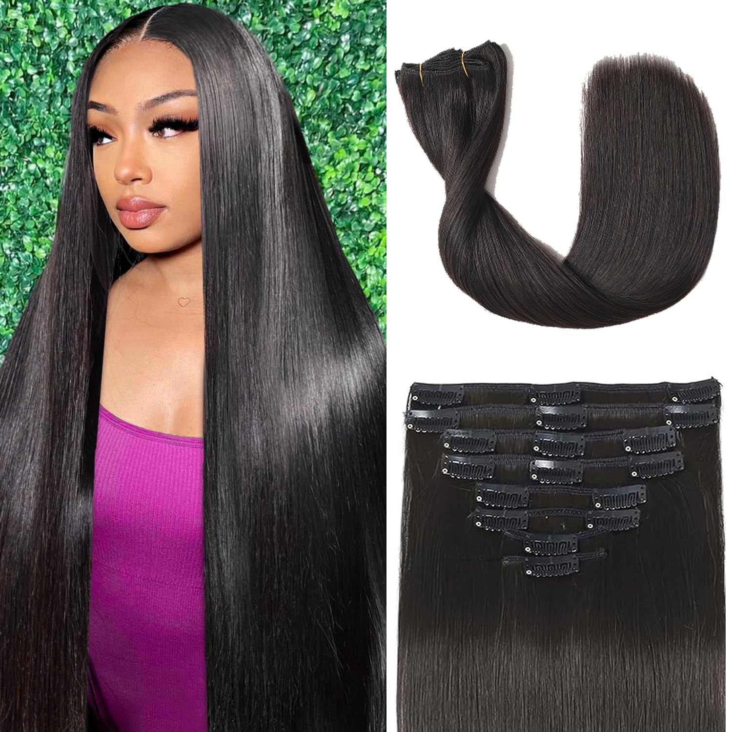 100g Natural Black Brazilian Remy Clip-in Hair Extensions